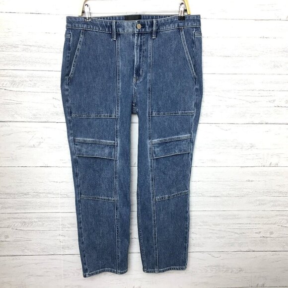 WHBM Women's Jeans Straight Leg Utility High Rise Cargo size 12 length 27" - Picture 1 of 9